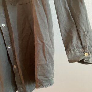 Sewn and Seen Turquoise Button Up Shirt Frayed Hem Oversized L